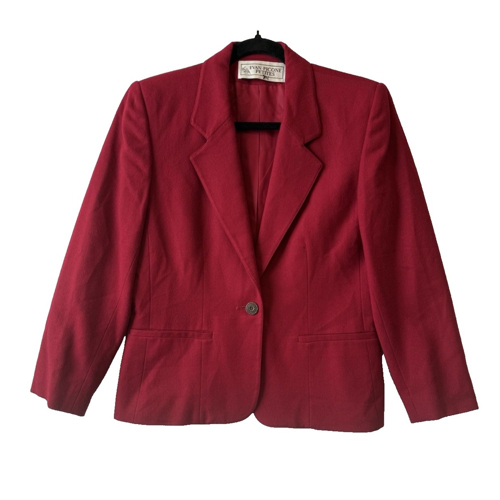 Vtg Evan Picone Petites Red Wool Blazer Jacket Singe Button Corporate Goth 90s 4